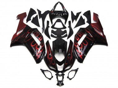 2007-2008 Kawasaki ZX6R Motorcycle Fairings - Black White Red Flame Canada