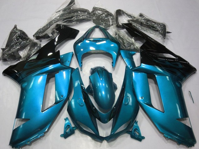 2007-2008 Kawasaki ZX6R Motorcycle Fairings - Light Blue Black Canada