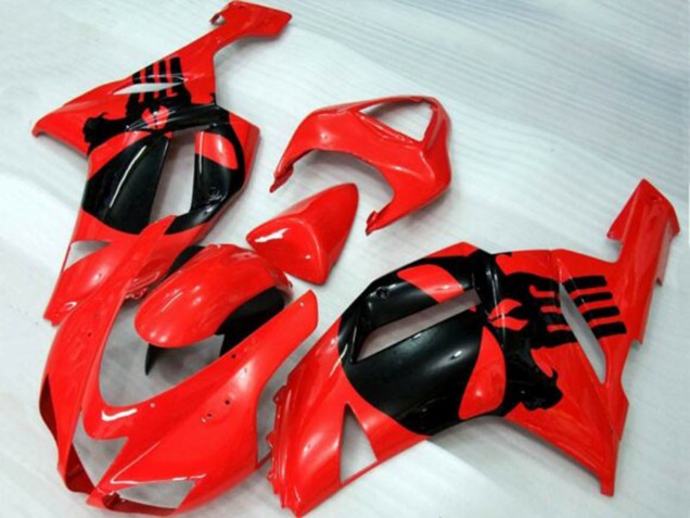 2007-2008 Kawasaki ZX6R Motorcycle Fairings - Red Black Skull Canada