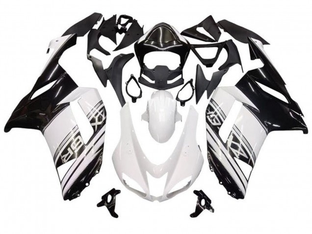 2007-2008 Kawasaki ZX6R Motorcycle Fairings - White Black Silver Stripe Canada