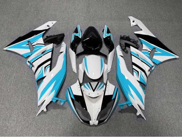 2009-2012 Kawasaki ZX6R Motorcycle Fairings - White Light Blue Black Canada
