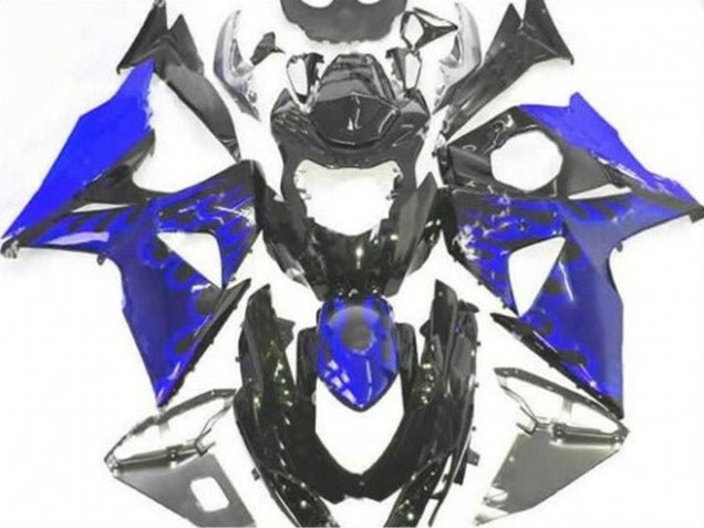 2009-2016 Suzuki GSXR 1000 Motorcycle Fairing - Glossy Black Blue Flame Canada