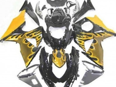 2009-2016 Suzuki GSXR 1000 Motorcycle Fairings - Glossy Black Yellow Flame Canada