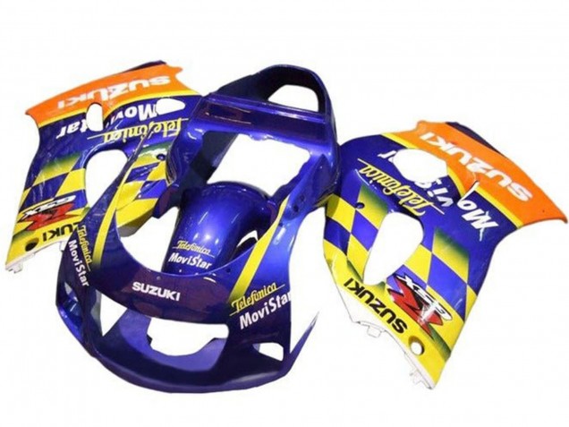 1996-2000 Suzuki GSXR 600 / GSXR 750 Motorcycle Fairings - Blue Orange Yellow Telefonica MoviStar Canada