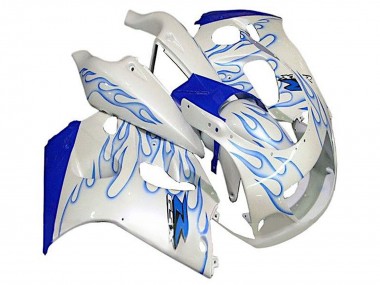 1996-2000 Suzuki GSXR 600 / GSXR 750 Motorcycle Fairings - White Blue Flame Canada