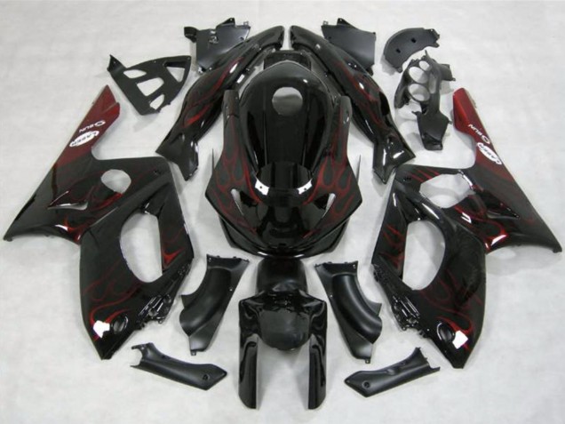 1996-2007 Yamaha YZF600R Thundercat Motorcycle Fairings - Glossy Black Red Flame Canada
