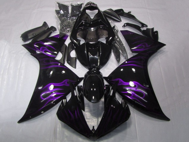 2009-2011 Yamaha YZF 1000 R1 Motorcycle Fairings - Glossy Black Purple Flame Canada