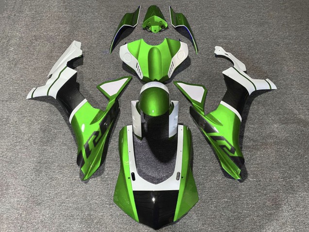 2020-2025 Yamaha YZF 1000 R1 Motorcycle Fairings - White Green Faux Carbon Fiber Canada