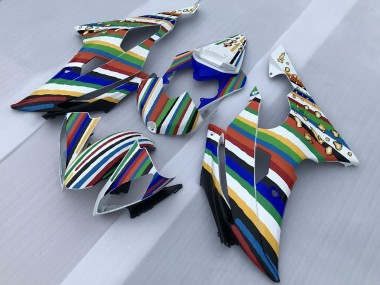 2008-2016 Yamaha YZF R6 Motorcycle Fairings - White Blue Green Yellow Red Rainbow Stripe Canada