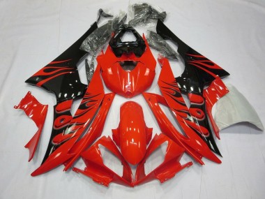 2008-2016 Yamaha YZF R6 Motorcycle Fairings - Red Glossy Black Flame Canada