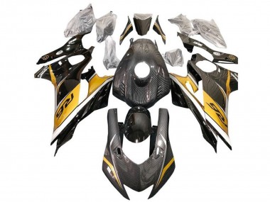 2017-2025 Yamaha YZF R6 Motorcycle Fairings - Gold White Black Faux Carbon Fiber Canada