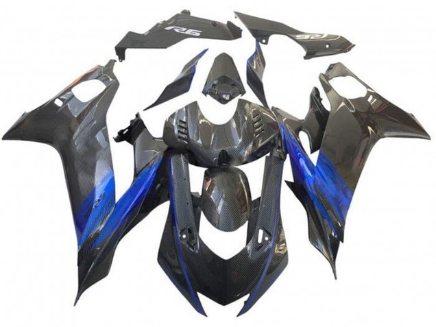 2017-2025 Yamaha YZF R6 Motorcycle Fairing - Blue Black Faux Carbon Fiber Canada