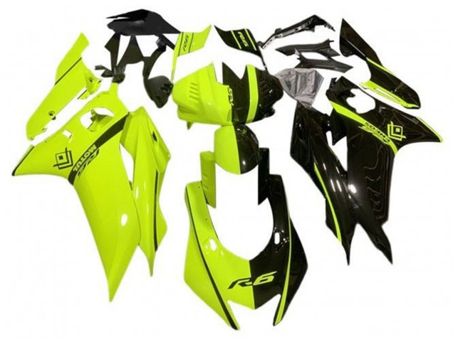 2017-2025 Yamaha YZF R6 Motorcycle Fairings - Neon Yellow Glossy Black Split Canada