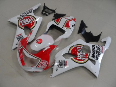 2000-2002 Suzuki GSXR 1000 Motorcycle Fairings - White Red Lucky Strike Canada