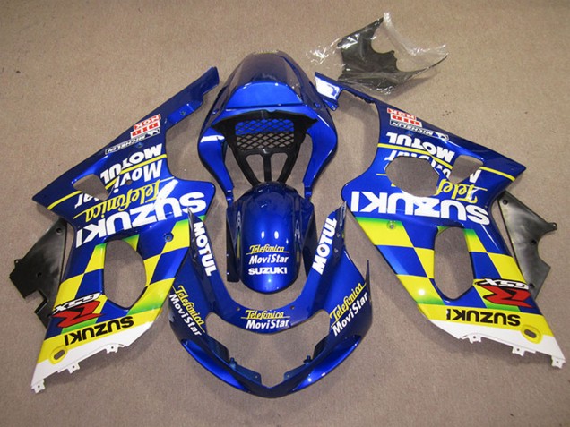 2000-2002 Suzuki GSXR 1000 Motorcycle Fairings - Blue Yellow White Telefumica MoviStar Canada