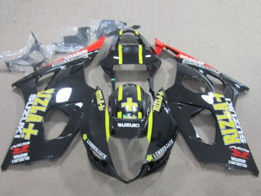 2003-2004 Suzuki GSXR 1000 Motorcycle Fairings - Glossy Black Red Yellow Rizla Canada