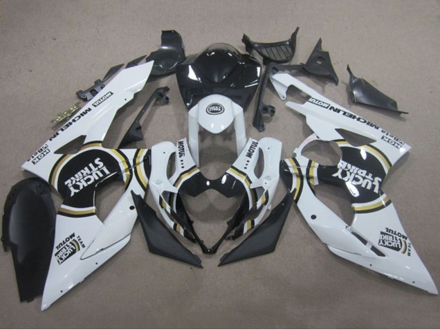 2005-2006 Suzuki GSXR 1000 Motorcycle Fairings - White Black Lucky Strike Motul Canada