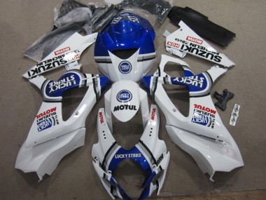 2007-2008 Suzuki GSXR 1000 Motorcycle Fairings - White Blue Lucky Strike Red Motul Canada