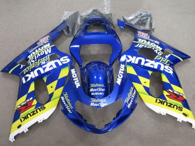 2001-2003 Suzuki GSXR 600 Motorcycle Fairings - Blue Yellow Telefumica MoviStar Canada