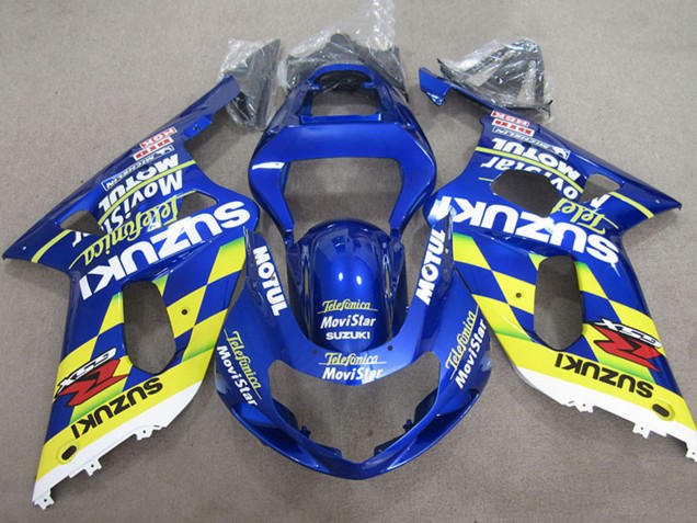 2001-2003 Suzuki GSXR 600 Motorcycle Fairings - Blue Yellow Telefumica MoviStar Canada