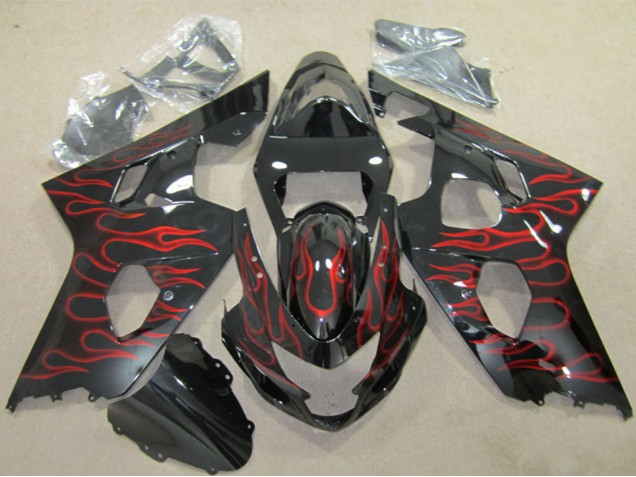 2004-2005 Suzuki GSXR 600 Motorcycle Fairings - Glossy Black Red Flame Canada