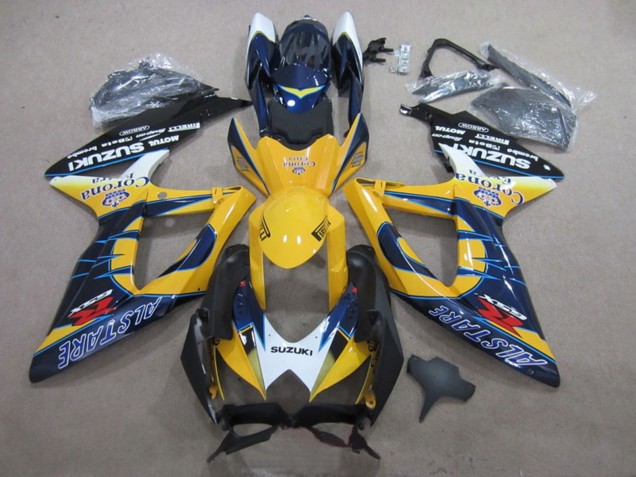 2008-2010 Suzuki GSXR 600 Motorcycle Fairings - White Yellow Blue Alstare Corona Extra Canada