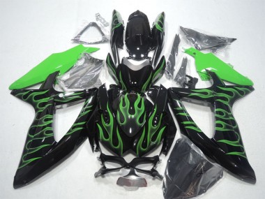 2008-2010 Suzuki GSXR 600 Motorcycle Fairings - Glossy Black Green Flame Canada