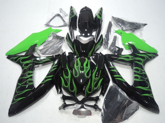 2008-2010 Suzuki GSXR 600 Motorcycle Fairings - Glossy Black Green Flame Canada