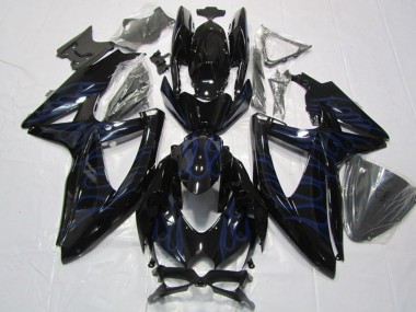 2008-2010 Suzuki GSXR 600 Motorcycle Fairings - Glossy Black Blue Flame Canada