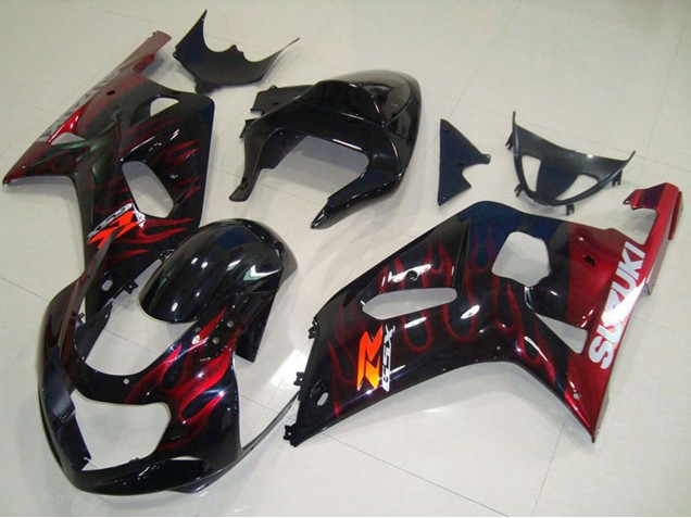 2001-2003 Suzuki GSXR 750 Motorcycle Fairings - Glossy Black Red Flame Canada