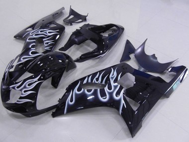 2001-2003 Suzuki GSXR 750 Motorcycle Fairings - Glossy Black White Flame Canada
