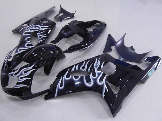 2001-2003 Suzuki GSXR 750 Motorcycle Fairings - Glossy Black White Flame Canada