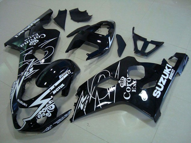 2004-2005 Suzuki GSXR 750 Motorcycle Fairings - Glossy Black White Corona Extra Motul Canada