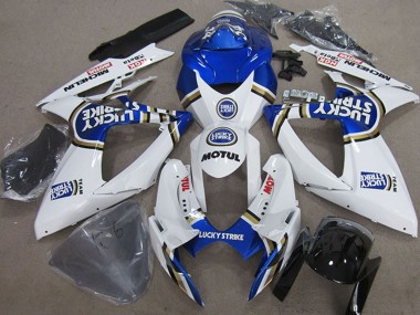 2006-2007 Suzuki GSXR 750 Motorcycle Fairings - White Blue Michelin Motul Lucky Strike Canada