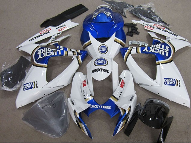 2006-2007 Suzuki GSXR 750 Motorcycle Fairings - White Blue Michelin Motul Lucky Strike Canada