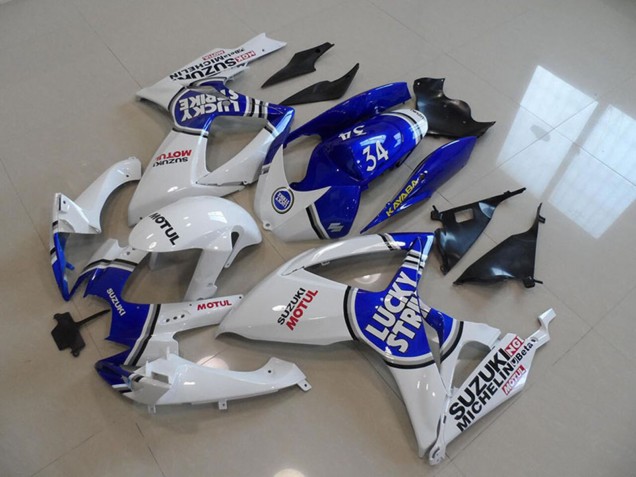 2006-2007 Suzuki GSXR 750 Motorcycle Fairings - White Blue Lucky Strike Motul 34 Canada