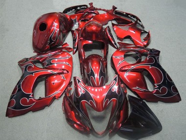 1996-2007 Suzuki GSXR 1300 Hayabusa Motorcycle Fairings - Red Silver Black Flame Canada