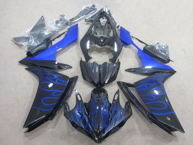 2007-2008 Yamaha YZF R1 Motorcycle Fairing - Glossy Black Blue Flame Canada