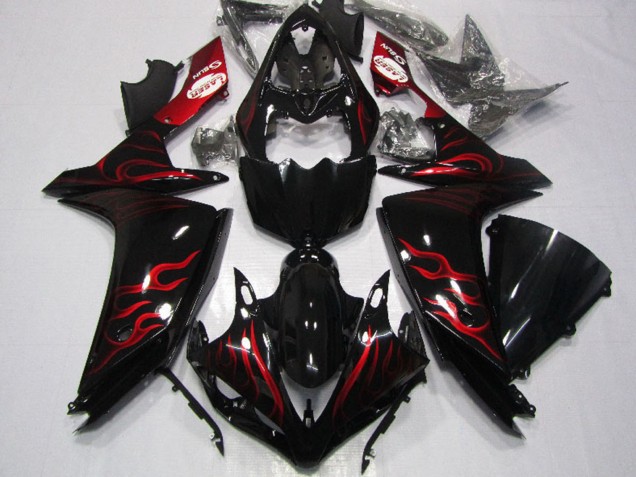 2007-2008 Yamaha YZF R1 Motorcycle Fairing - Glossy Black Red Flame Canada