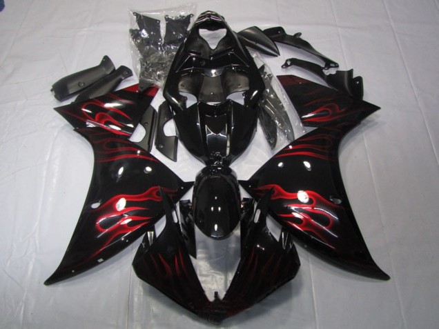2009-2011 Yamaha YZF R1 Motorcycle Fairing - Glossy Black Red Flame Canada