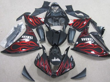 2012-2014 Yamaha YZF R1 Motorcycle Fairings - Glossy Black Red Flame Canada
