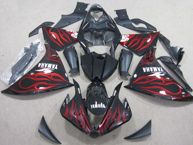 2012-2014 Yamaha YZF R1 Motorcycle Fairings - Glossy Black Red Flame Canada
