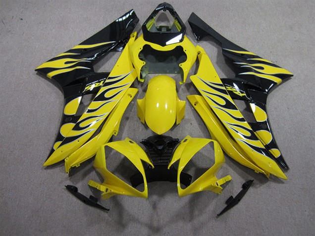 2006-2007 Yamaha YZF R6 Motorcycle Fairings - Yellow Black Flame Canada