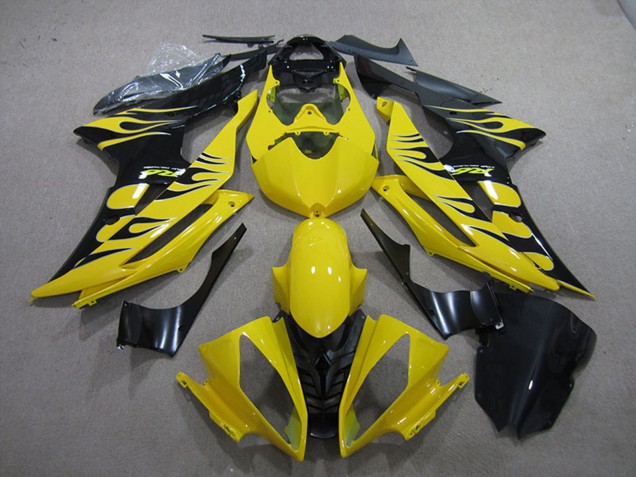 2008-2016 Yamaha YZF R6 Motorcycle Fairings - Yellow Glossy Black Flame Canada