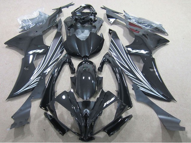 2008-2016 Yamaha YZF R6 Motorcycle Fairings - Glossy Black White Stripe Canada