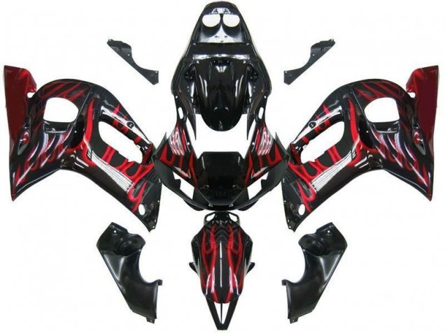 Cheap 1998-2002 Black Red Flame Yamaha YZF R6 Replacement Fairings Canada