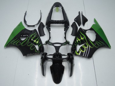 Cheap 2000-2002 Black with Green Flame Kawasaki ZX6R Motorcyle Fairings Canada
