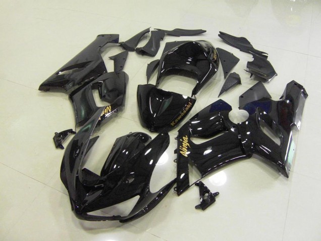Cheap 2005-2006 Glossy Black Gold Decals Kawasaki ZX6R Motorcycle Fairings Kits Canada Cheap 2005-2006 Glossy Black Gold Decals Kawasaki ZX6R Motorcycle Fairings Kits Canada