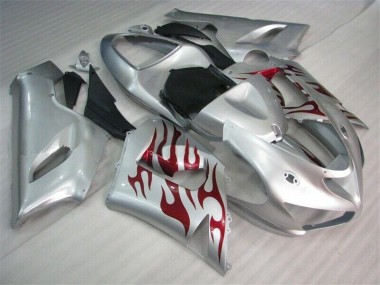 Cheap 2005-2006 Silver Red Flames Kawasaki ZX6R Motorcycle Fairings Canada