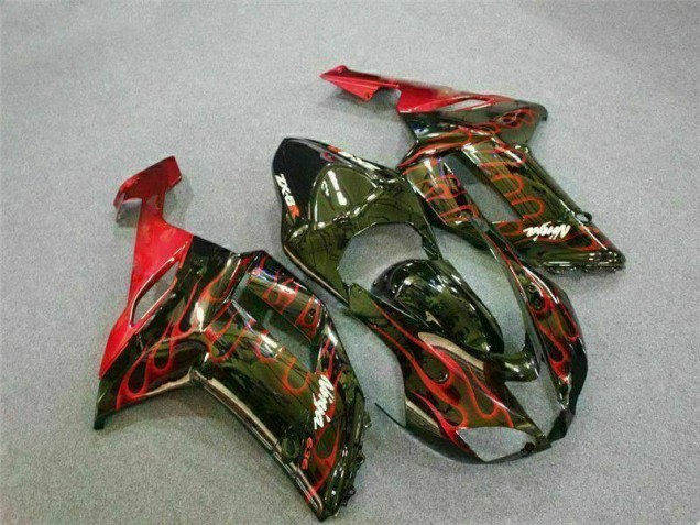 Cheap 2007-2008 Black Red Flame Kawasaki ZX6R Motor Bike Fairings Canada Cheap 2007-2008 Black Red Flame Kawasaki ZX6R Motor Bike Fairings Canada